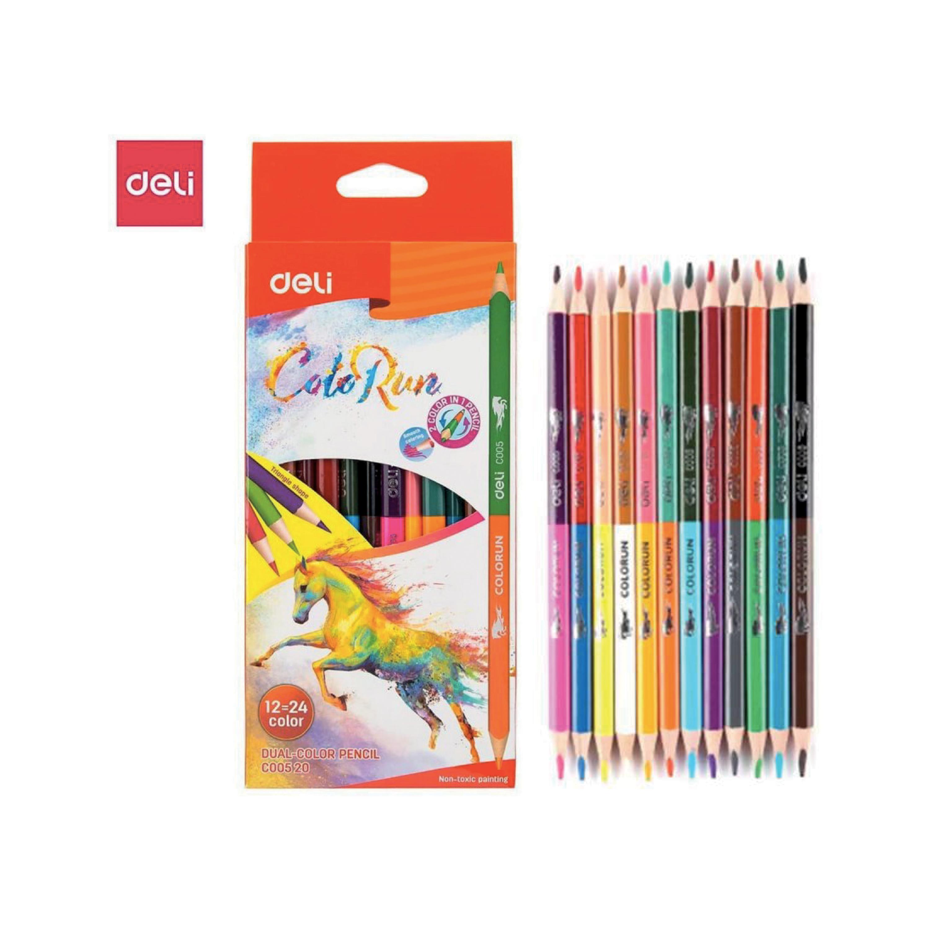 Duo de crayons de couleur de 12 pièces, 24 couleurs Deli 