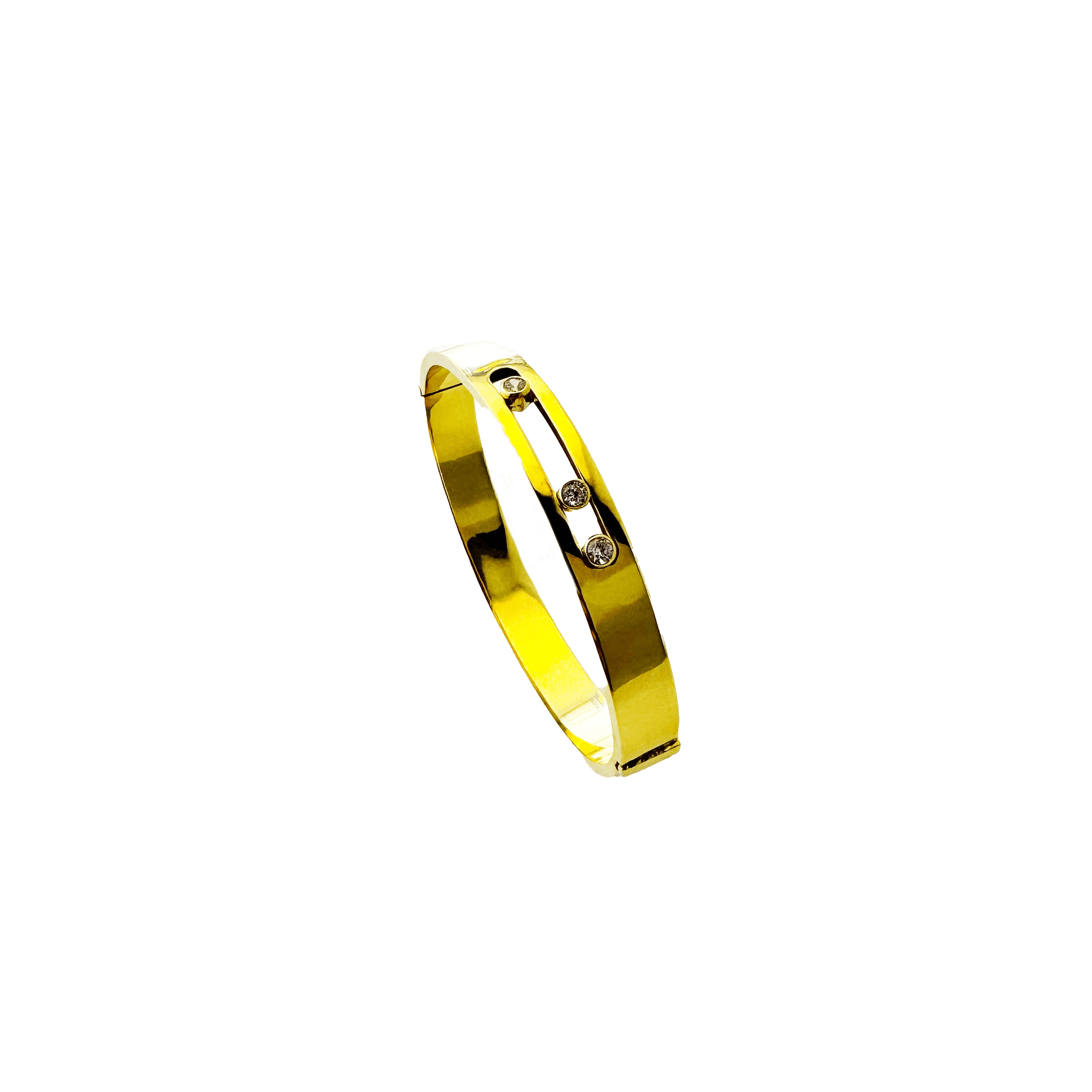 Bracelet Jonc Or Jaune & Diamilites – Design Minimaliste, Trois Pierres, Élégance Pure.