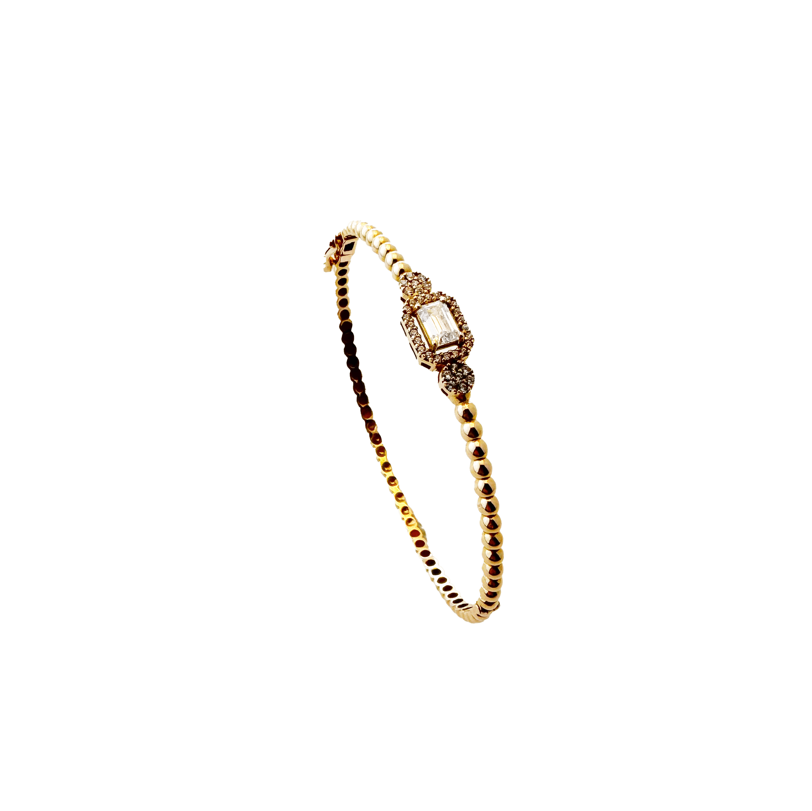 Bracelet Jonc Or Rose & Diamilites – Motif Central Pavé, Perles Délicates, Élégance Moderne.