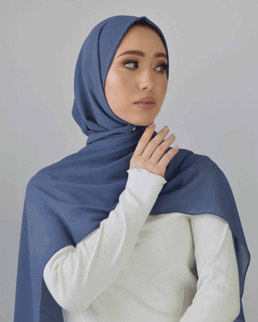 Châle crêpe chiffon - Faded denim