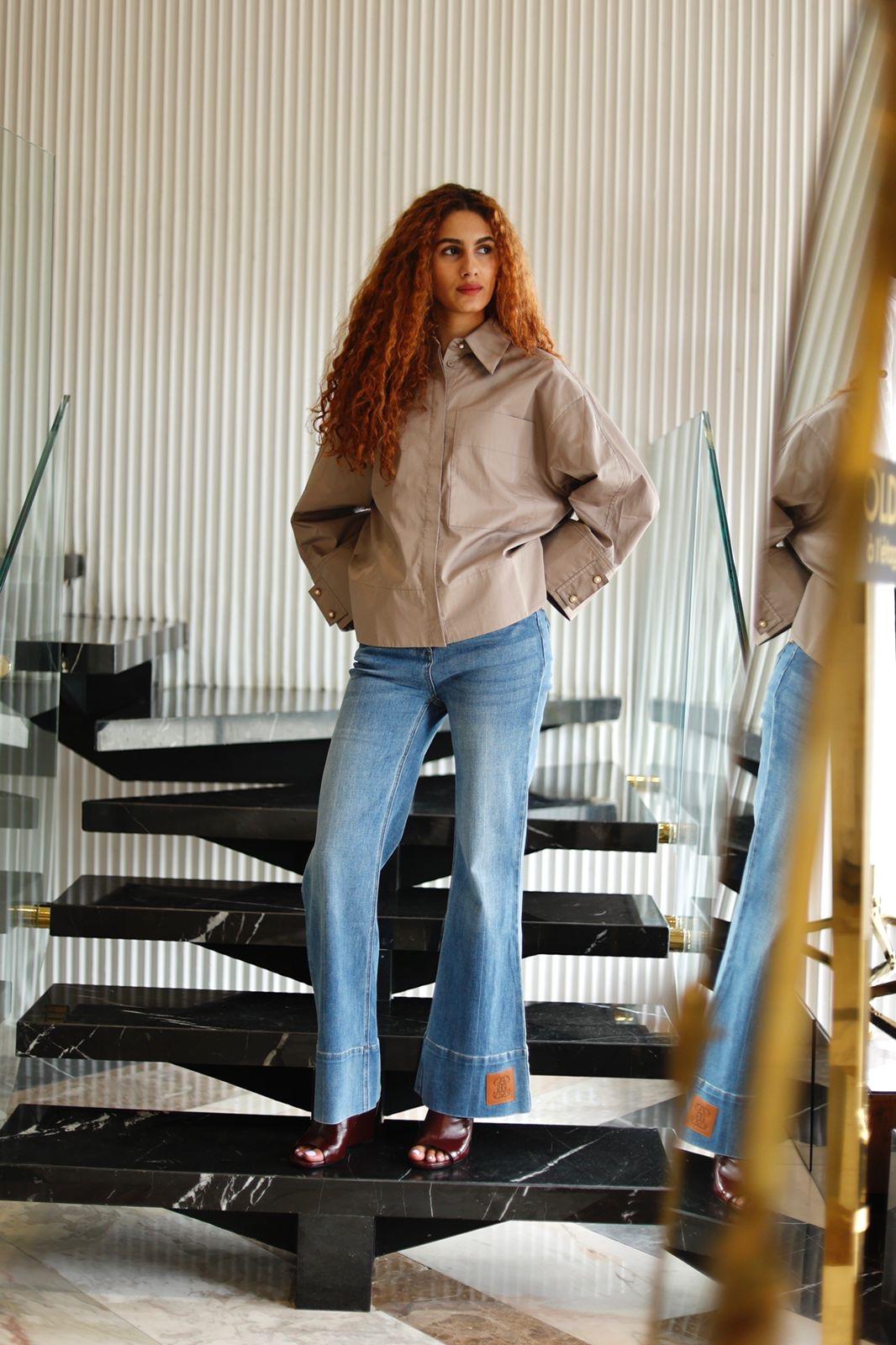 CHEMISE TAUPE EN COTON - BEIGE