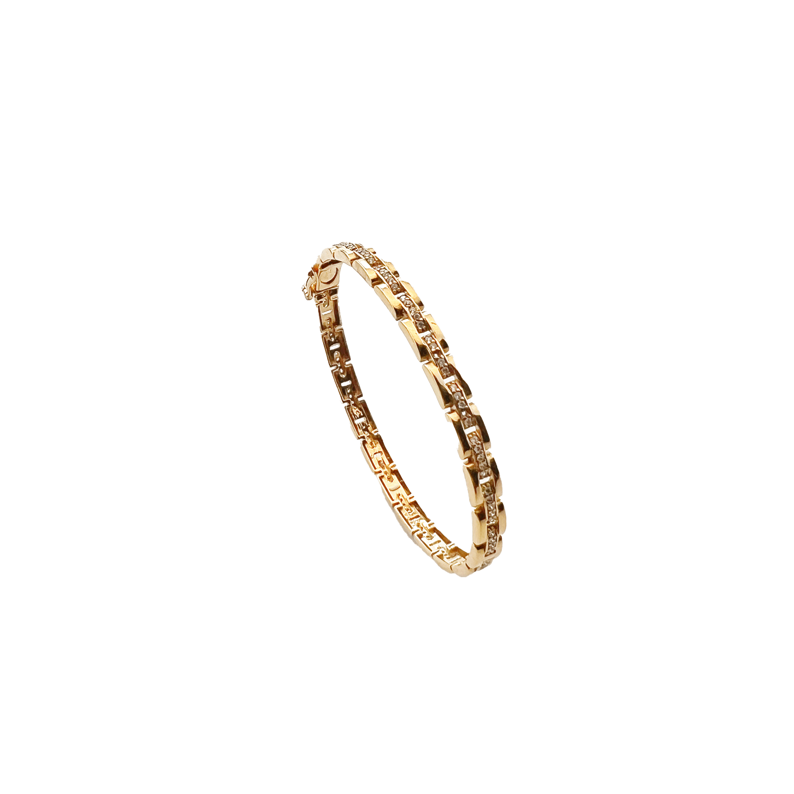 Bracelet Jonc Femme Or Rose 18K – Design Maillon Géométrique & Pierres, Chic Moderne.