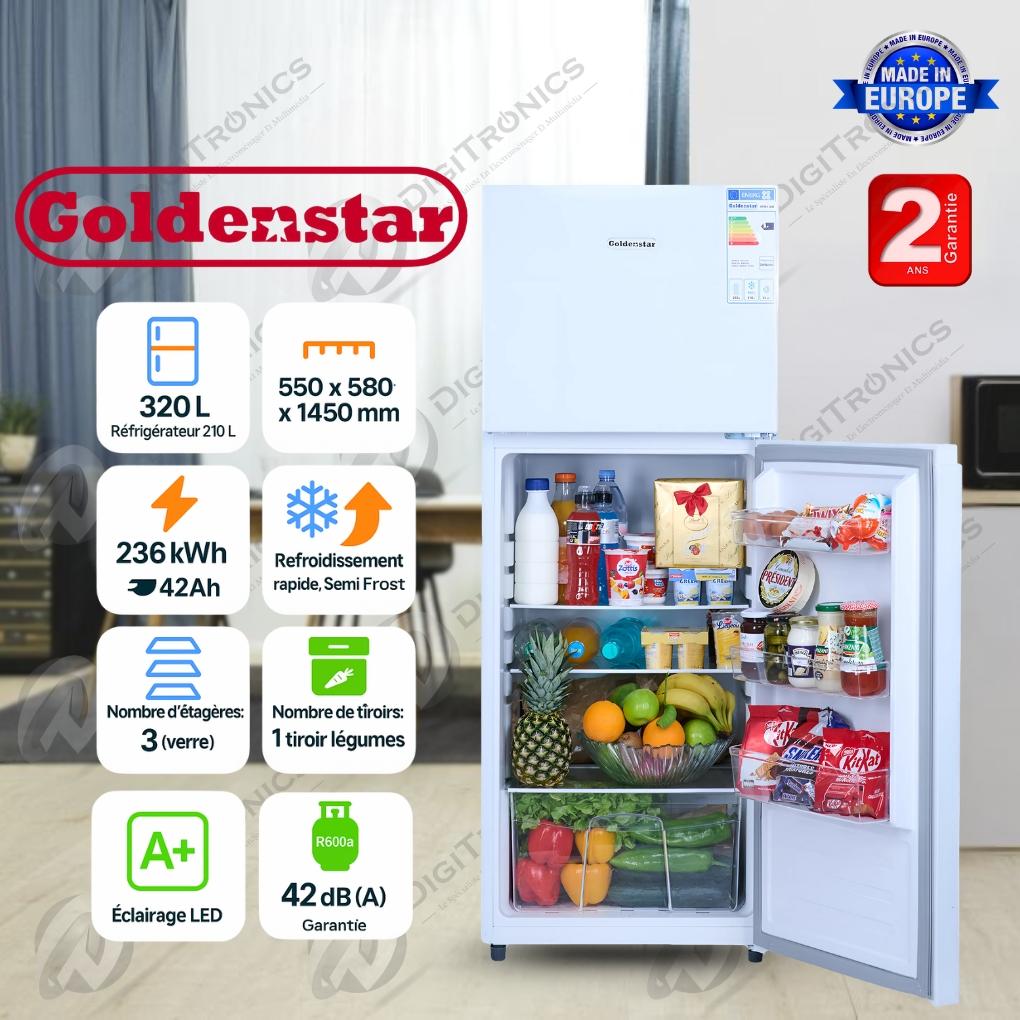Réfrigérateur Semi No Frost 320L, 2 ans garantie, DP320-2232 Blanc