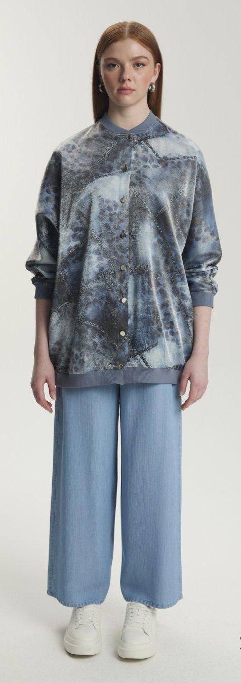 Veste en Tencel à col - Bleu