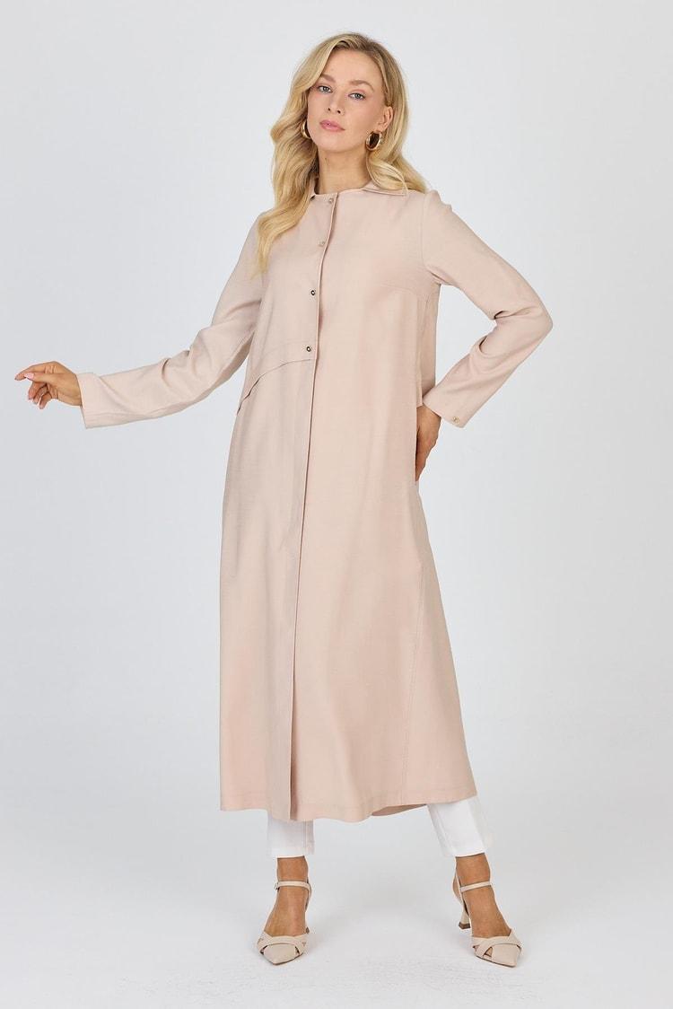 Chemise à Col Boutonné et Détails au Dos Beige
