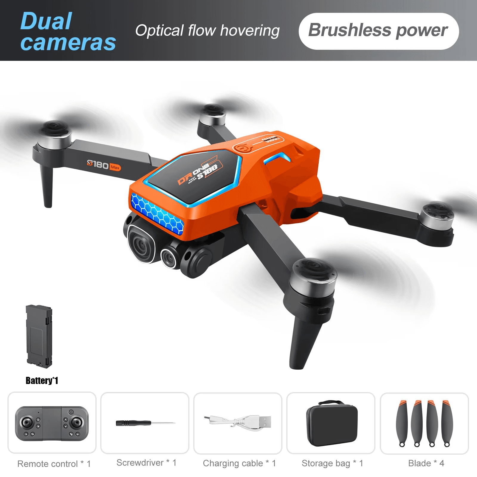 Drone S180 télécommandé jouets d'avion caméra HD 8K,moteur sans balais, positionnement du flux optique, évitement Intelligent des obstacles