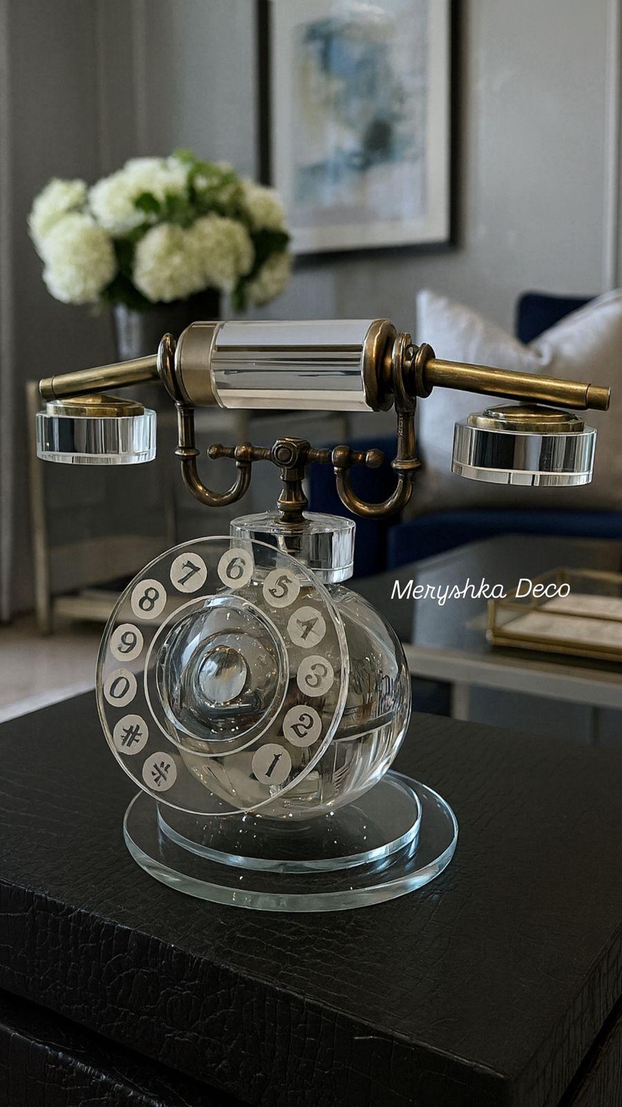 Téléphone Décoratif Vintage en Cristal et Métal Doré