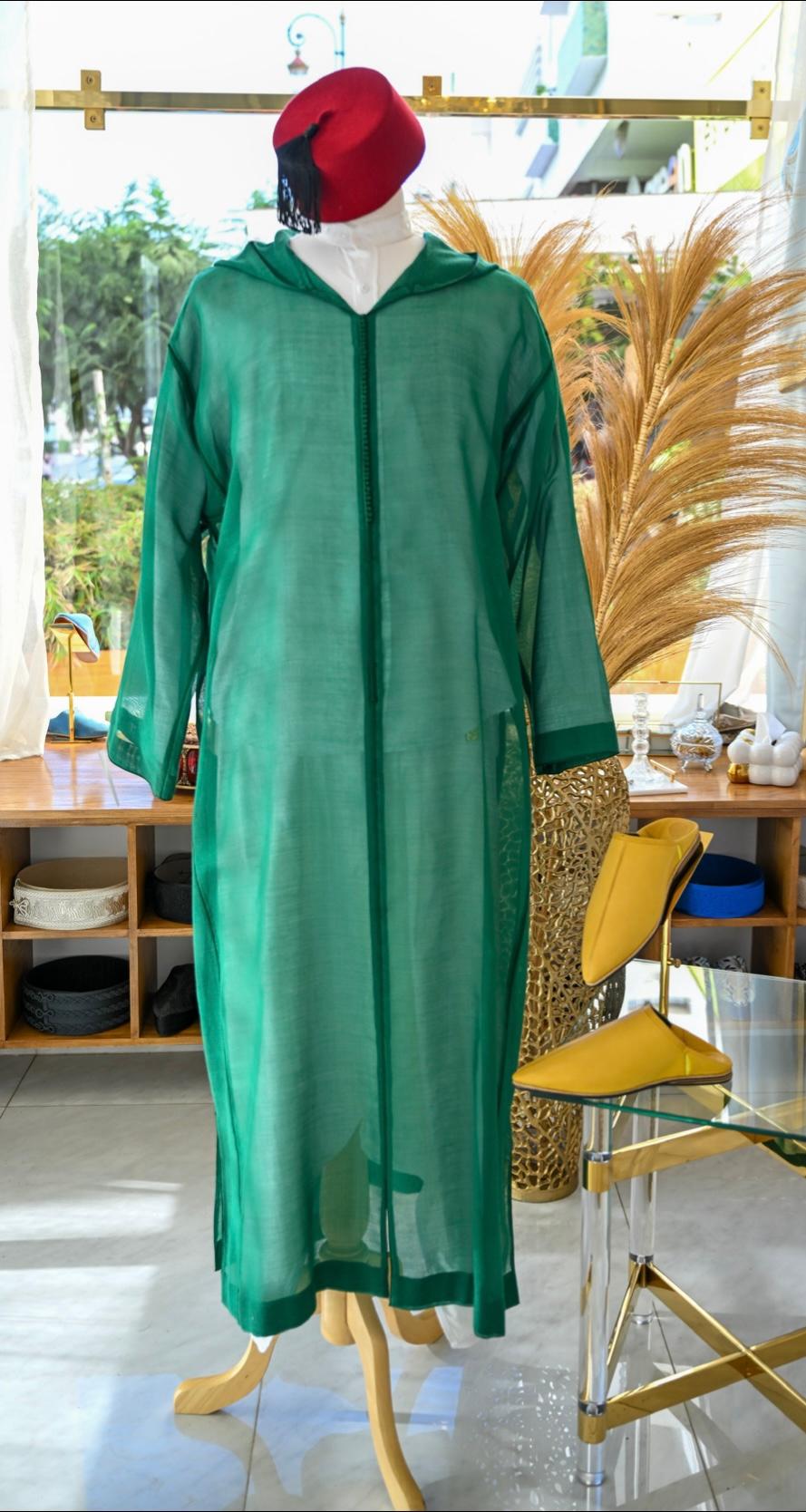 Djellaba en Laine de Soie -Vert Royal