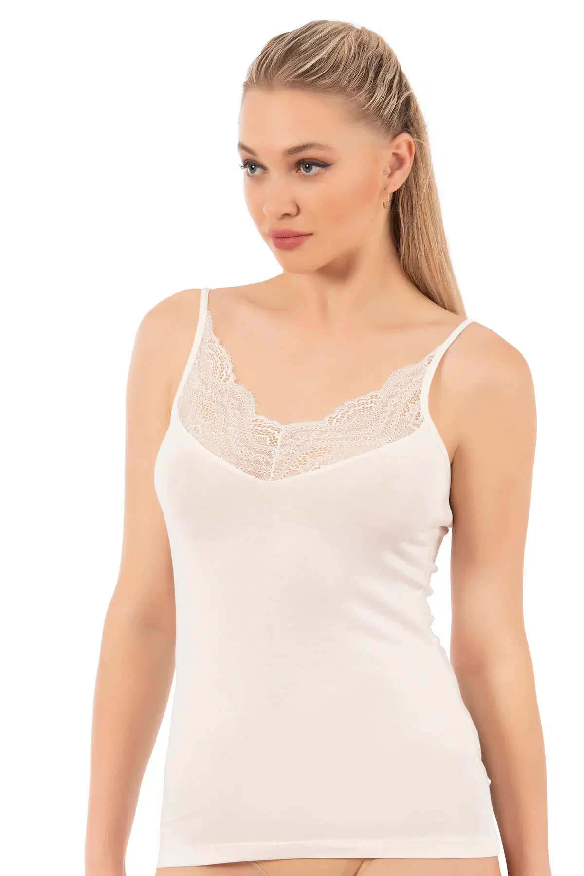 Débardeur Femme Col V Dentelle – Ozkan Underwear • Code 26954 | 95% Coton • Stretch Confort • Fabriqué en Turquie