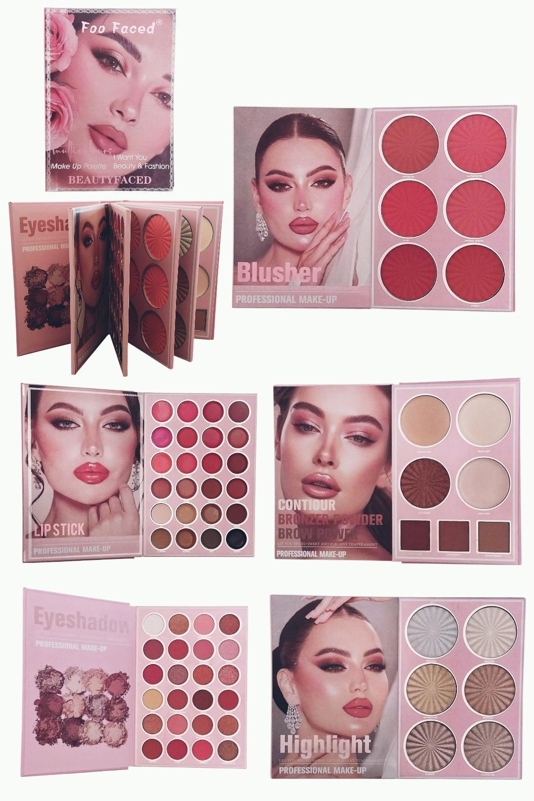 Palette complète de maquillage pour Yeux, Lèvres, Contour, Highlighter et Fards à joues.