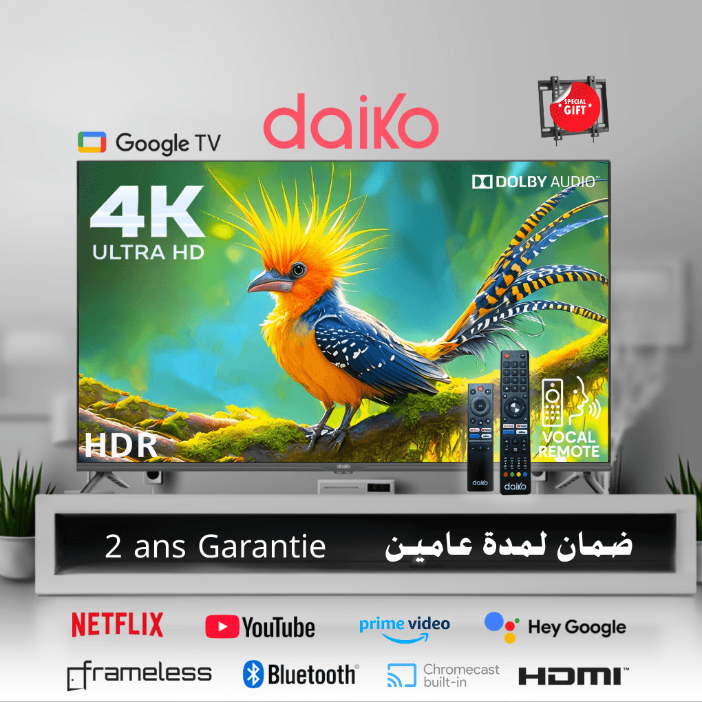 50 4K UHD Google TV AI95 Design Sans Bord, HDR10, Dolby Audio, Wi-Fi & Bluetooth + Support Gratuit