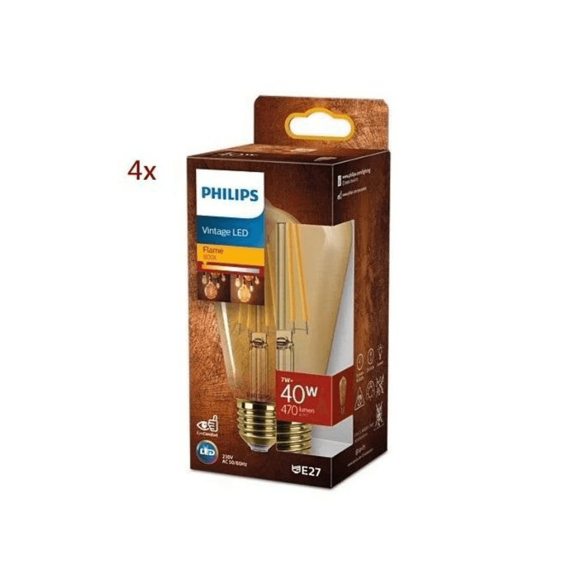 Lot de 4 Ampoules LED ambre à filament 7- 40W ST64 E27 1800k.