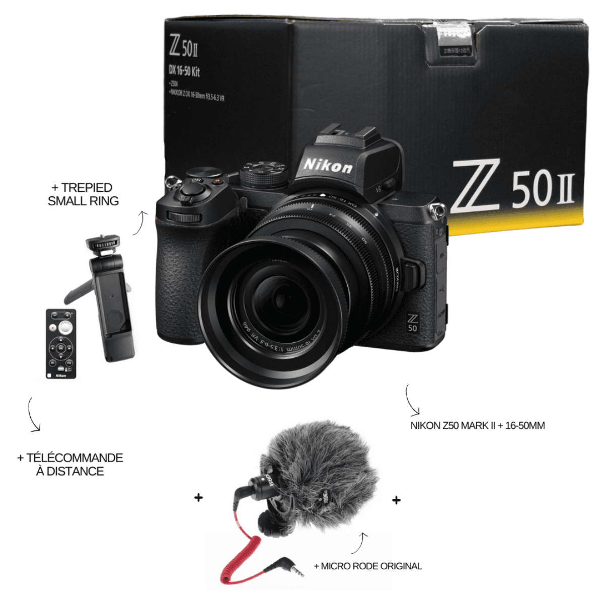 Nikon Z50 Mark II+ 16-50mm + Micro Rode original + Télécommande à distance + Trepied Small Ring (NEUF)