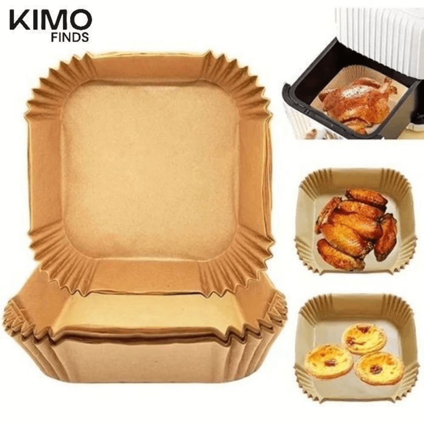 Lot de 50 Papier Four pour Friteuse à Air Carrés, doublure en Papier Jetable160x45mm