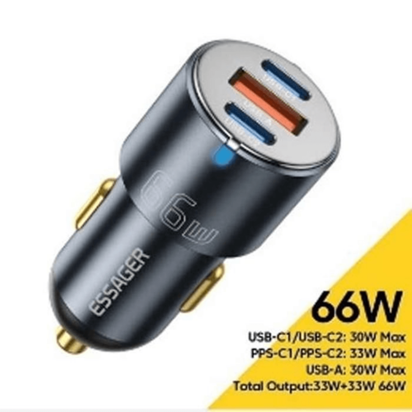 Chargeur de Voiture Type C+ USB A, 66w