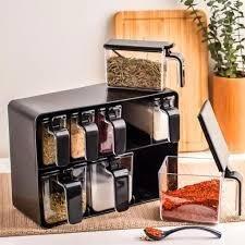 Service à Épices 9 Pièces Baroness – Support mural et pots en plexiglas – Organiseur cuisine