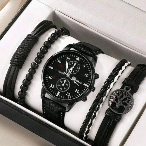 5 pièces Ensemble de montres pour hommes en PU avec bracelets