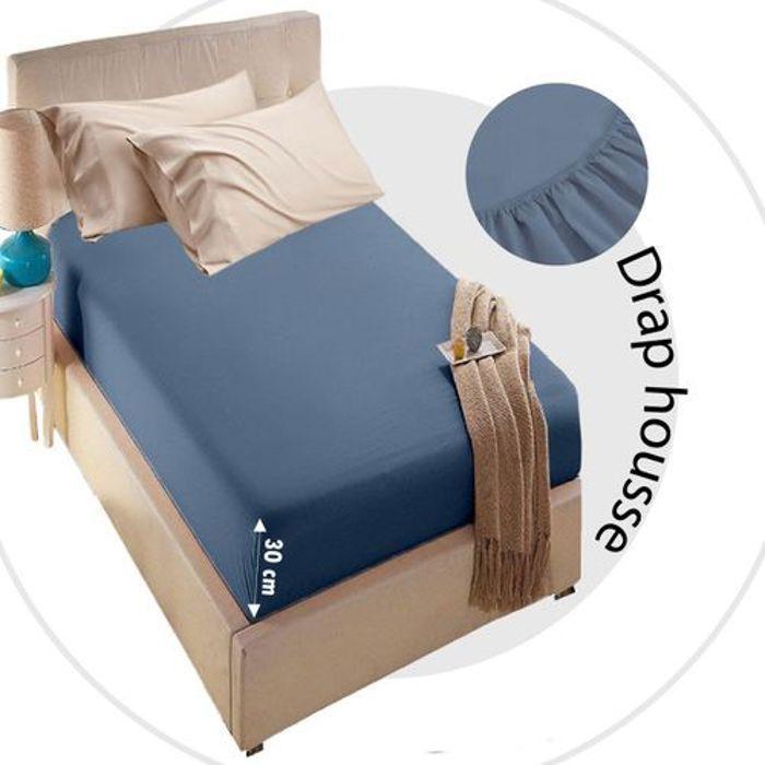 Drap Housse Uni Bleu Jean (120x200 cm) // Doux & Antiallergique