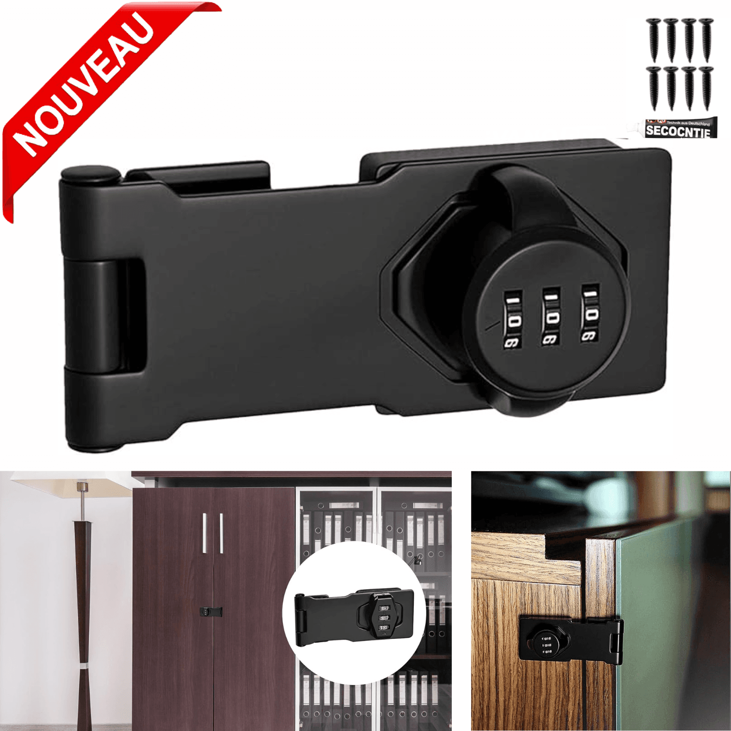 Serrure à Code Antivol – Pour Porte d’Armoire, Tiroir et Réfrigérateur à Double Ouverture