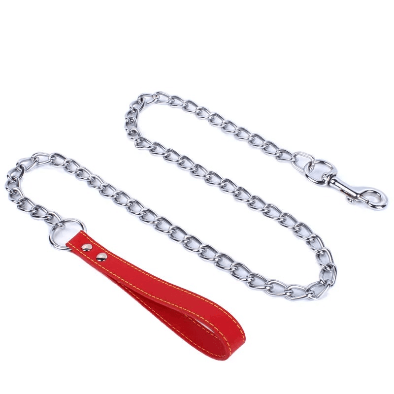 Durable Metal Dog Leash – Iron Chain Lead with PU Leather Handle