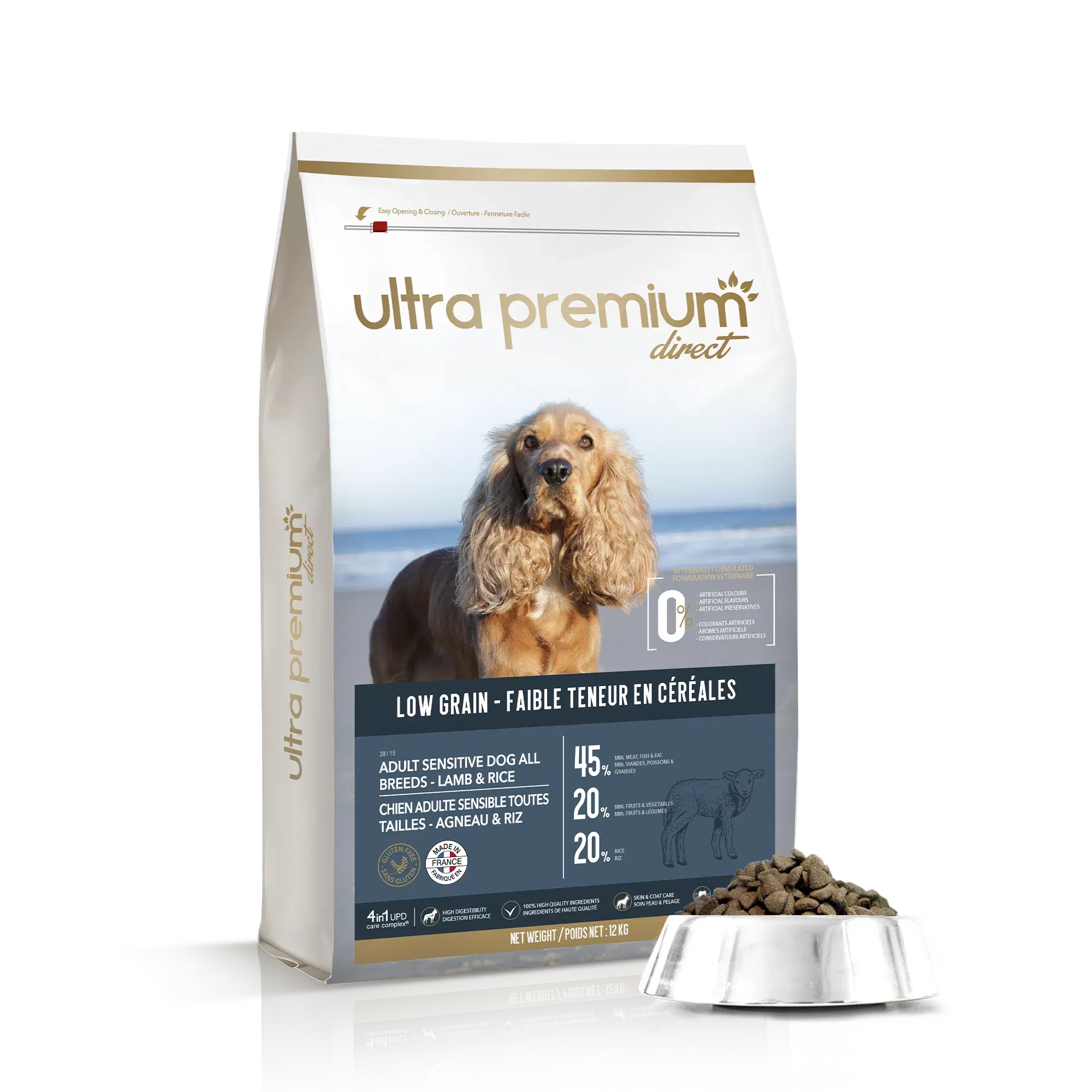 Ultra Premium Croquette Pour Chien sensible sans céréales toutes tailles – Agneau et riz 12kg.