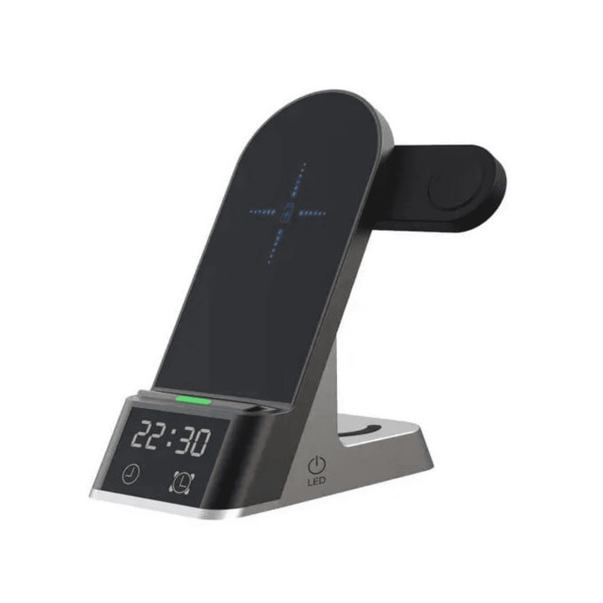 Station de charge sans fil 6 en 1, réveil, support de charge pour téléphone portable, chargeur sans fil Qi rapide 15 W