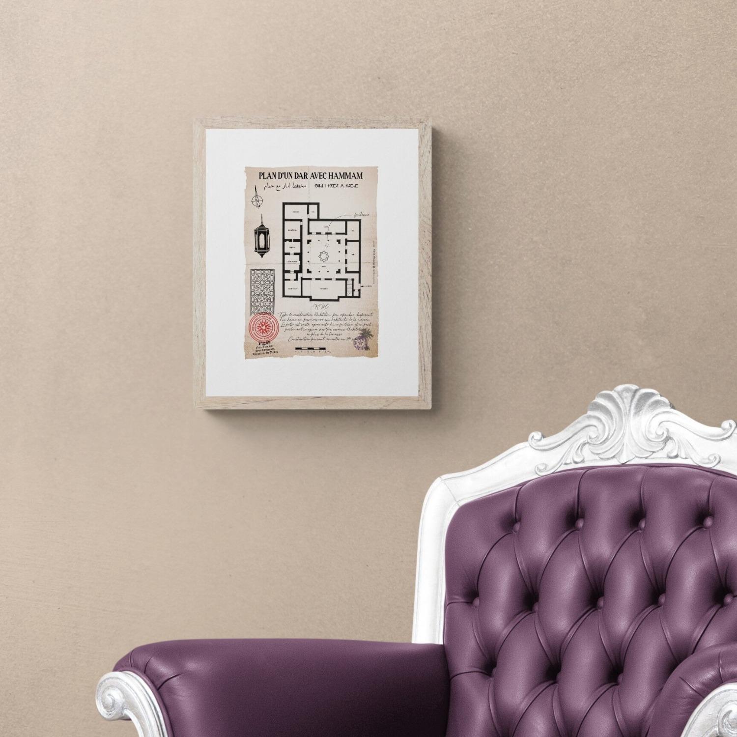 Affiche du plan d'un Dar avec hammam