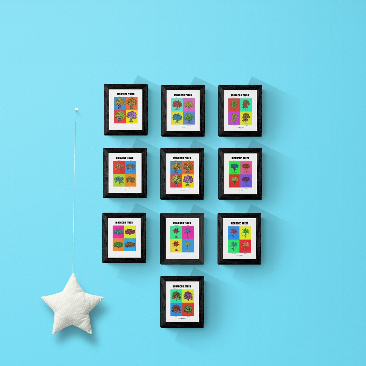 Lot de 10 cartes postales version POP des planches botaniques