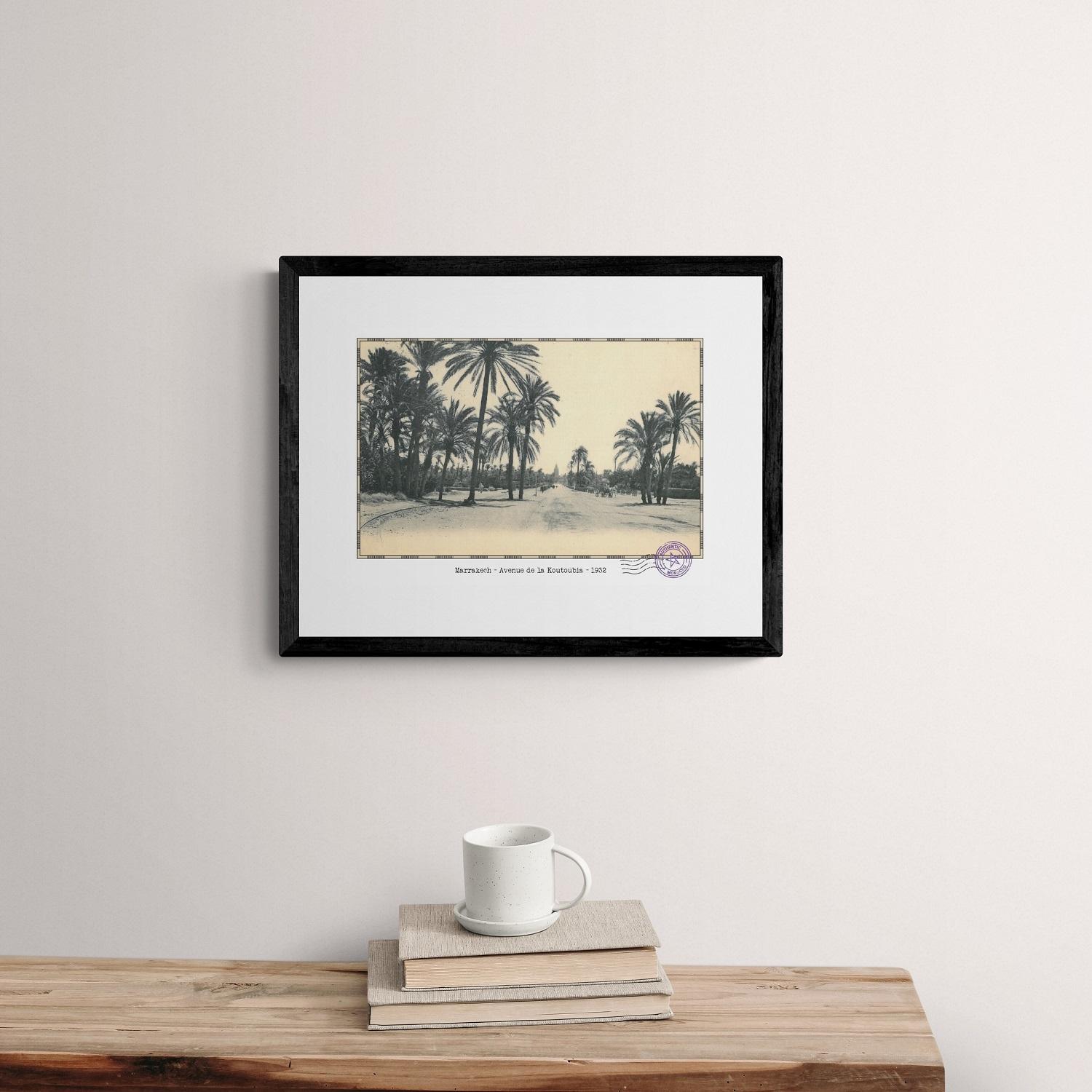 Affiche d'une vue ancienne de Marrakech - Avenue de la Koutoubia 1932 - reproduction