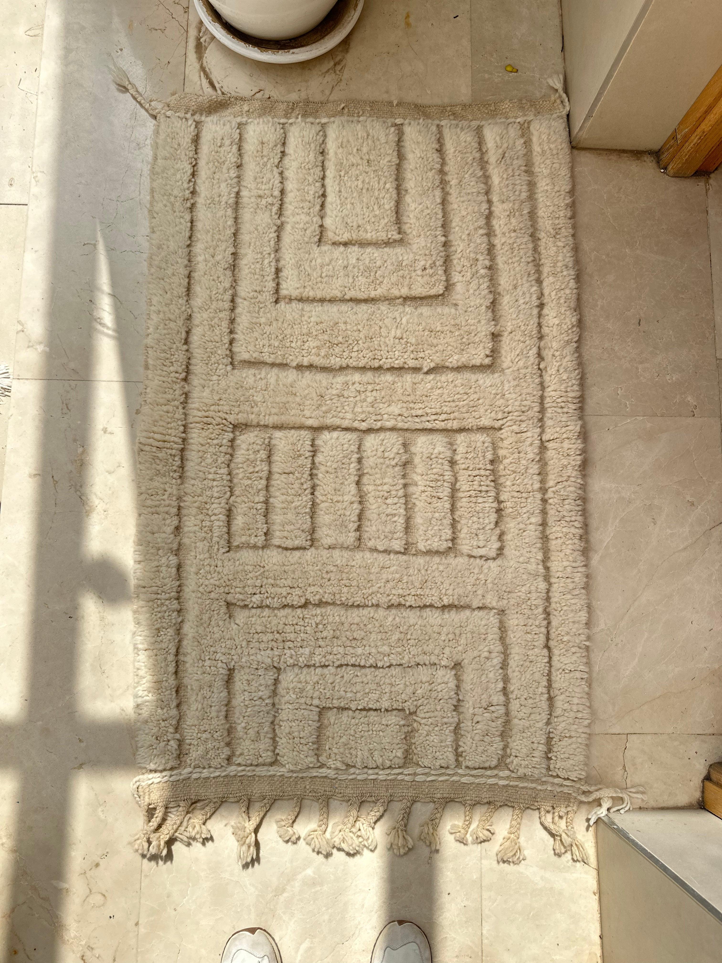 Tapis berbère Beni Ouarain crème 100% laine de mouton - 140cm / 86cm