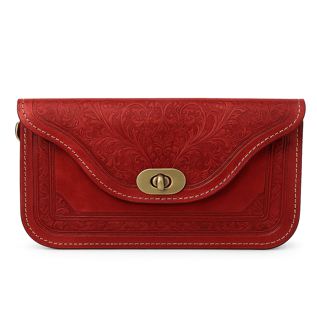 Sac en cuir rouge – Pochette marocaine fabriquée à la main avec serrure tournante en laiton