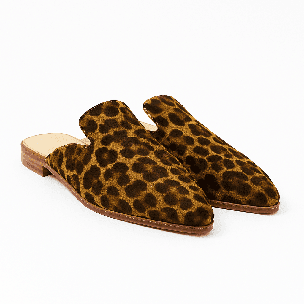 Pantoufles en cuir imprimé léopard pour dames - Fabriquées à la main au Maroc