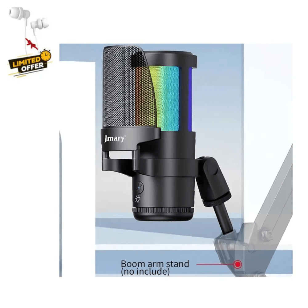 Microphone Jmary MC-PW13 RGB Professionnel avec Support de Bureau – USB Plug & Play pour Streaming, Podcast, Gaming