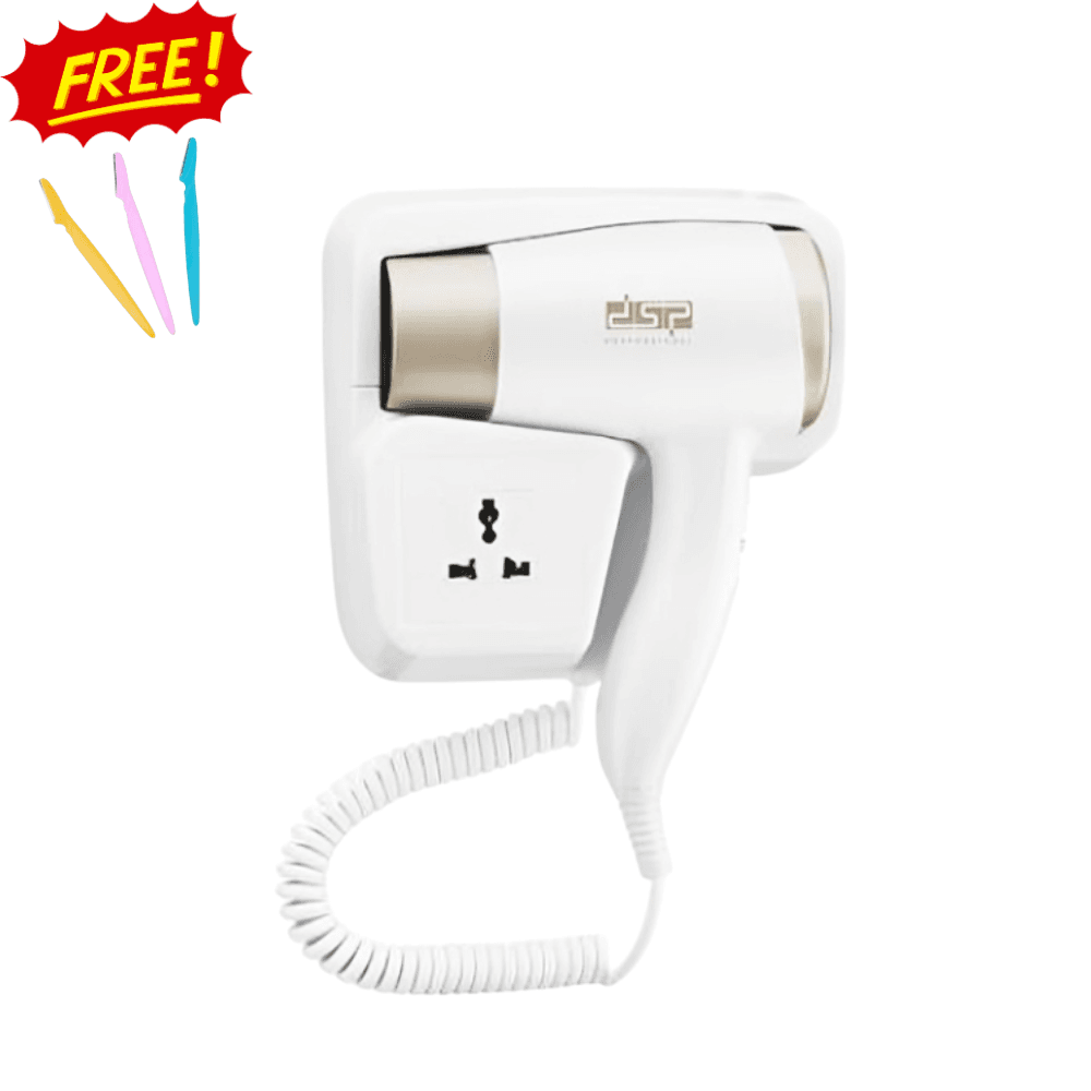 Sèche-Cheveux Mural Professionnel DSP – Puissant, Sécurisé & Compact + 3pcs suppression rasoir visage