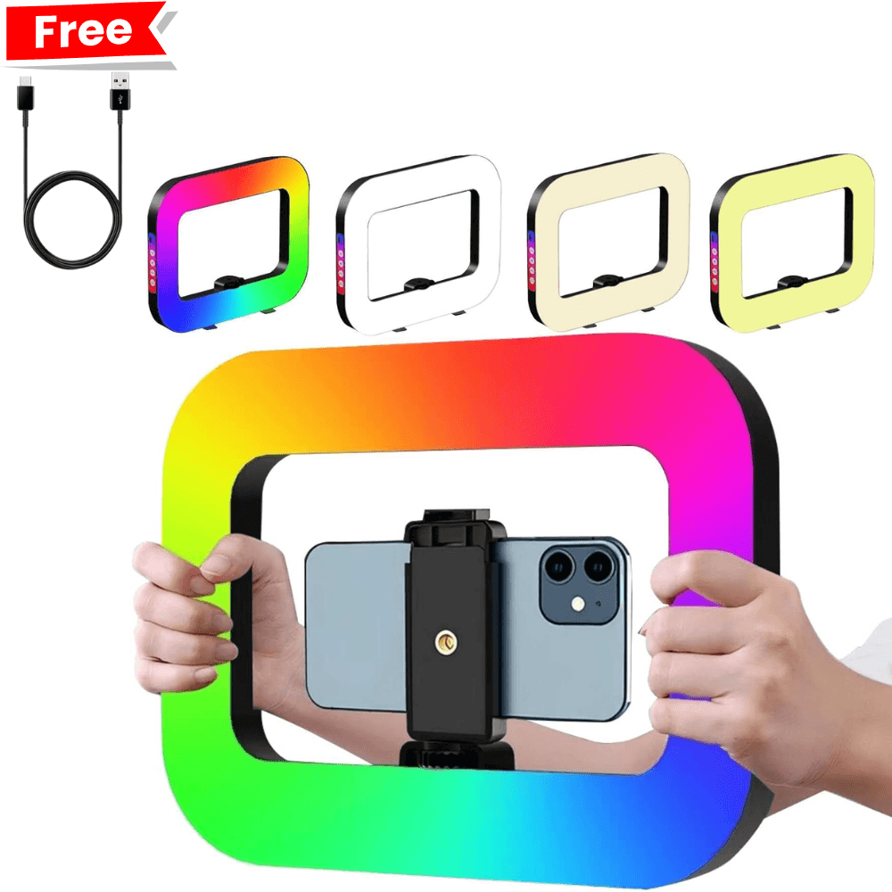 Anneau Lumineux RVB Portable – Rechargeable pour Selfie & Photographie + Câble USB Type-C Gratuit