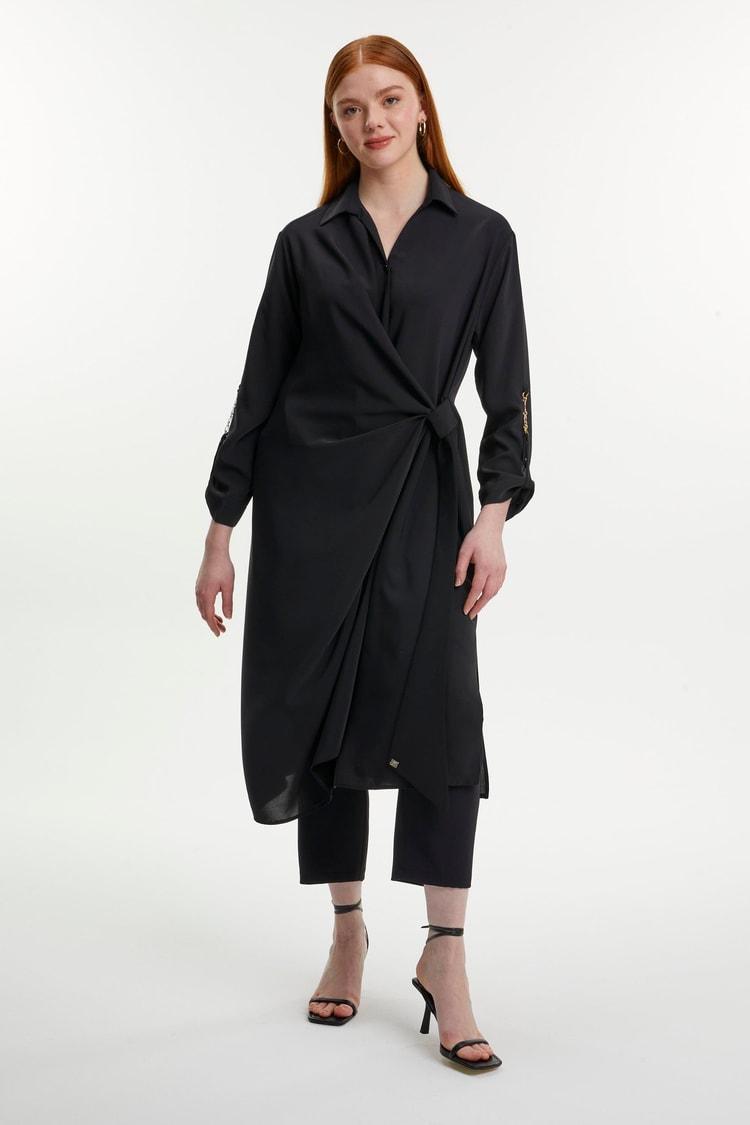 Chemise Col Cravate Détail Noir