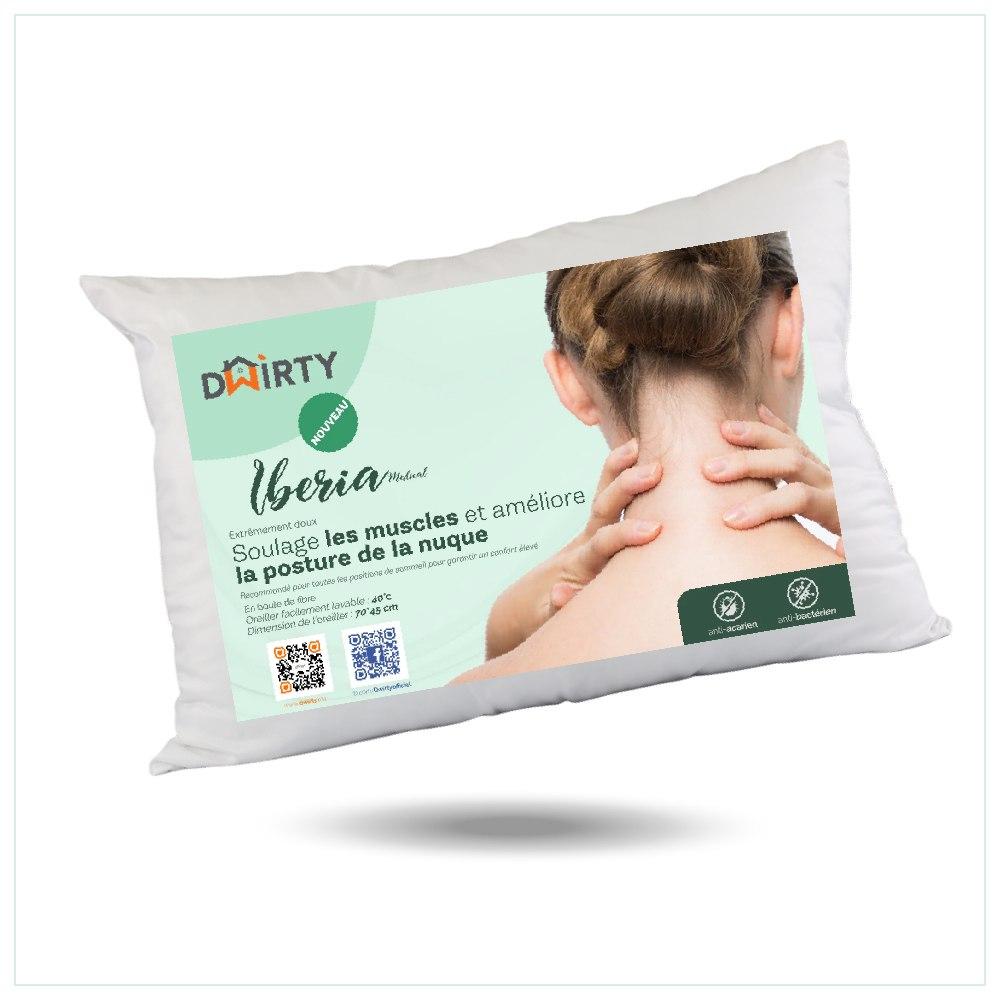 Pack 2 Oreiller Médical Ultra Doux IBERIA = 2 Taies Oreillers Offerts