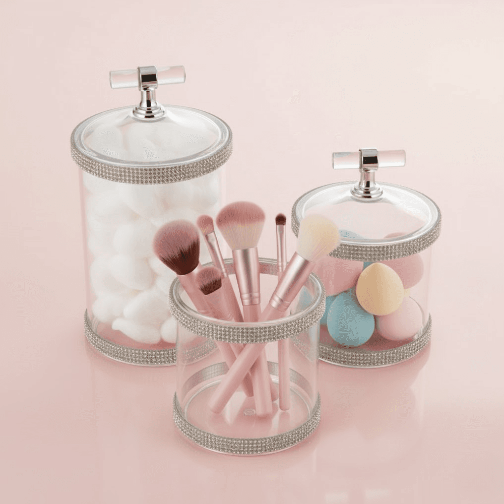 Lot de 3 Boîtes de Rangement Cylindriques en Acrylique Transparent