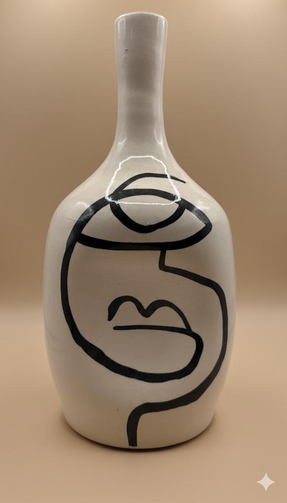Vase Artisanal Abstrait en Céramique – Design Visage Moderne